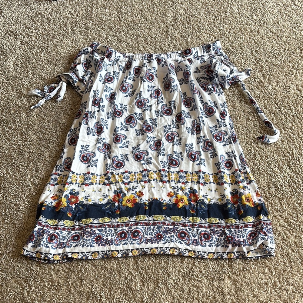 Sequin Hearts Strapless Dress - White, Blue, Yellow Floral